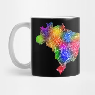 Colorful mandala art map of Brazil with text in multicolor pattern Mug